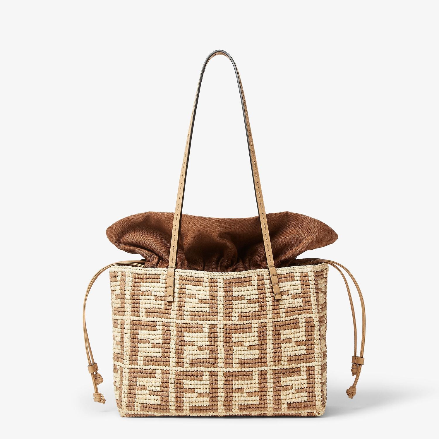 FENDI Mini Woven Raffia Shopping Handbag