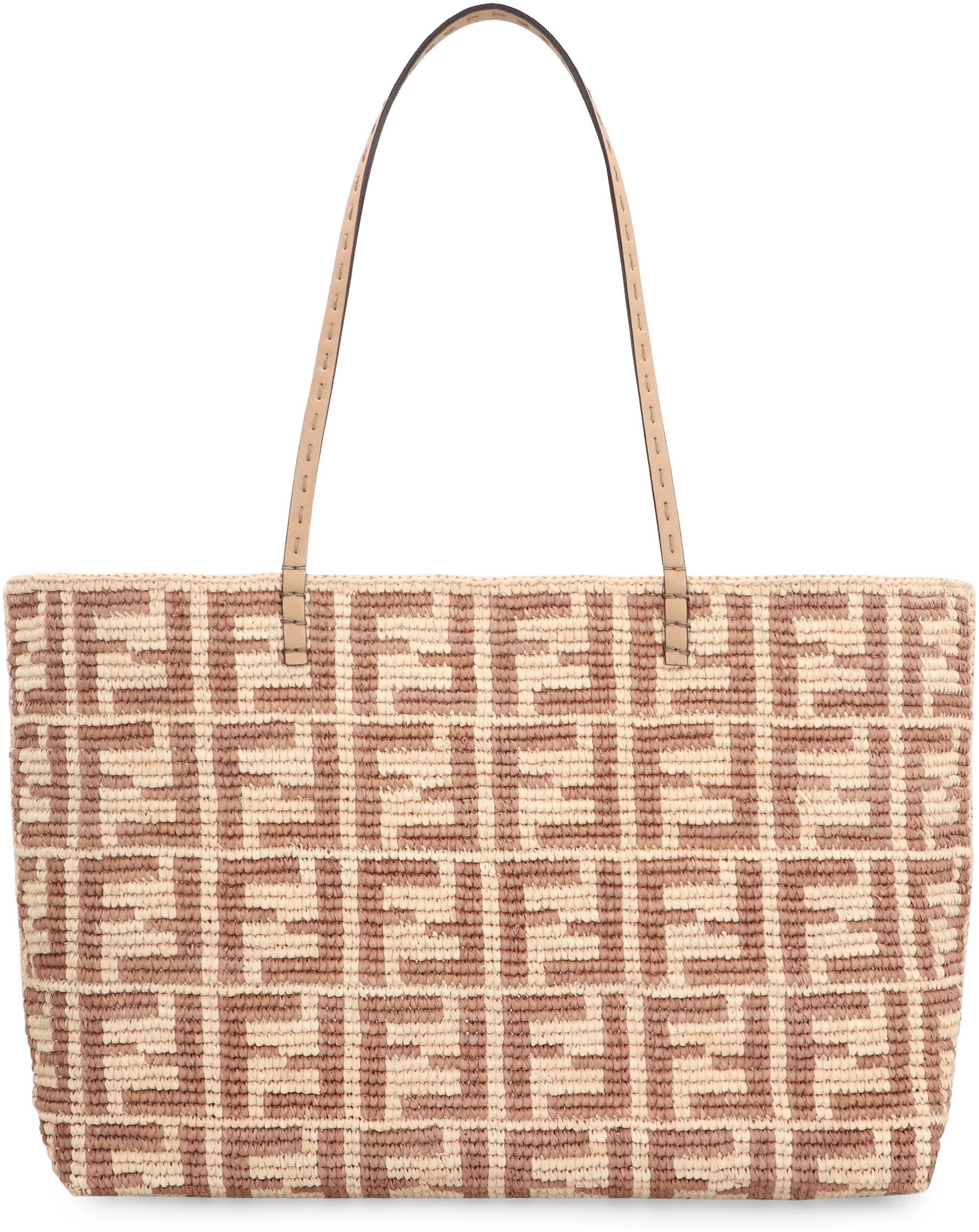 FENDI Large Woven Raffia Tote Handbag