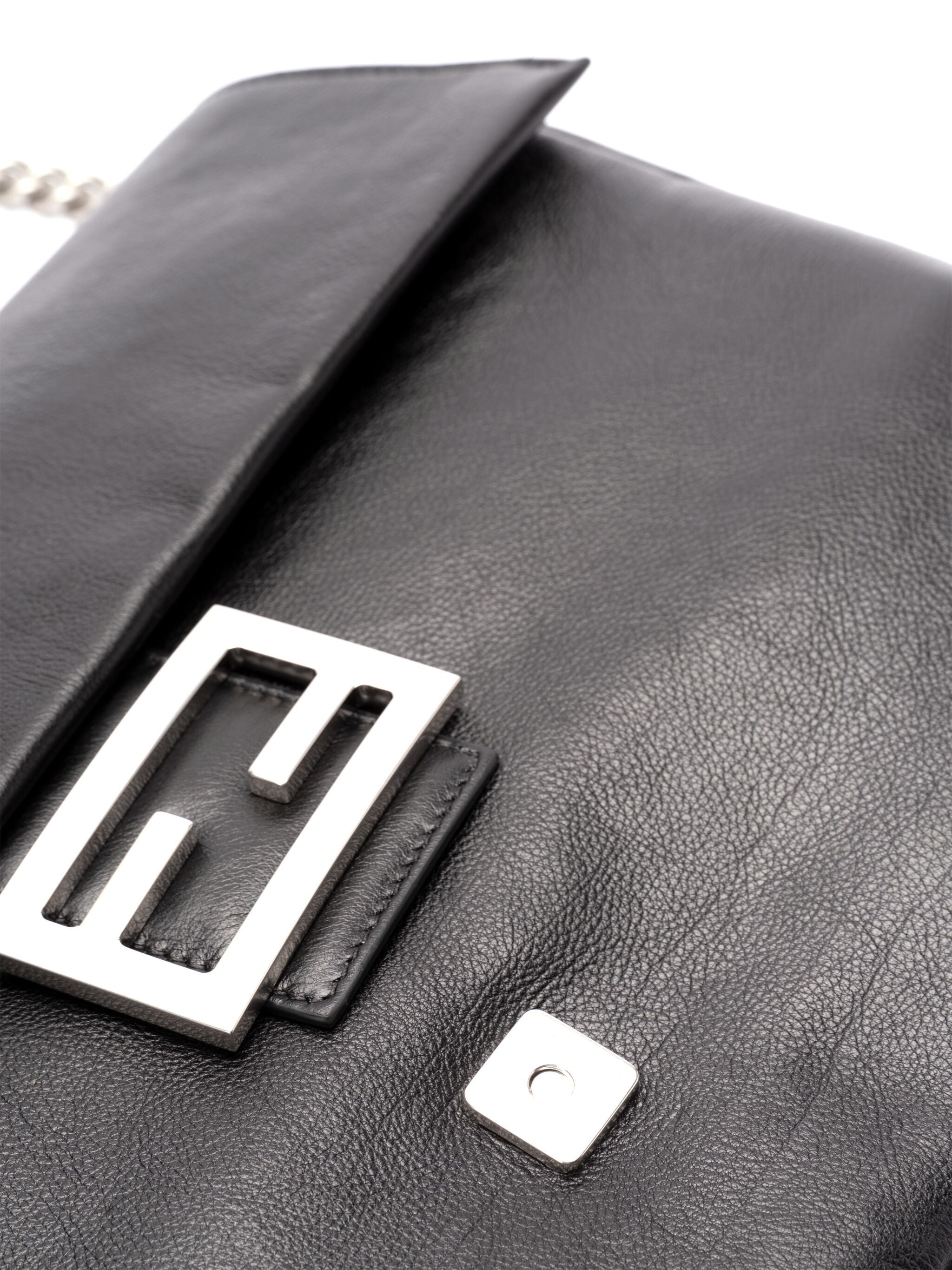 FENDI Large Leather Chain Baguette Handbag