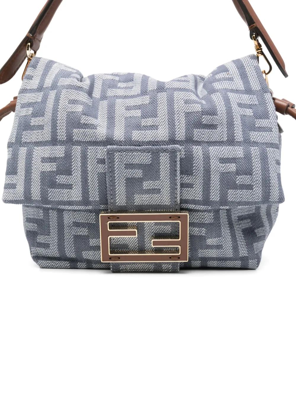 FENDI Mini Denim-Effect FF Jacquard Handbag