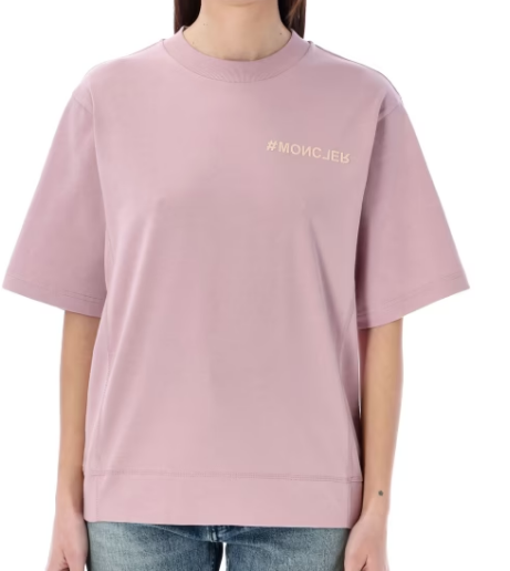 MONCLER GRENOBLE Cotton Logo T-Shirt with Rose Print