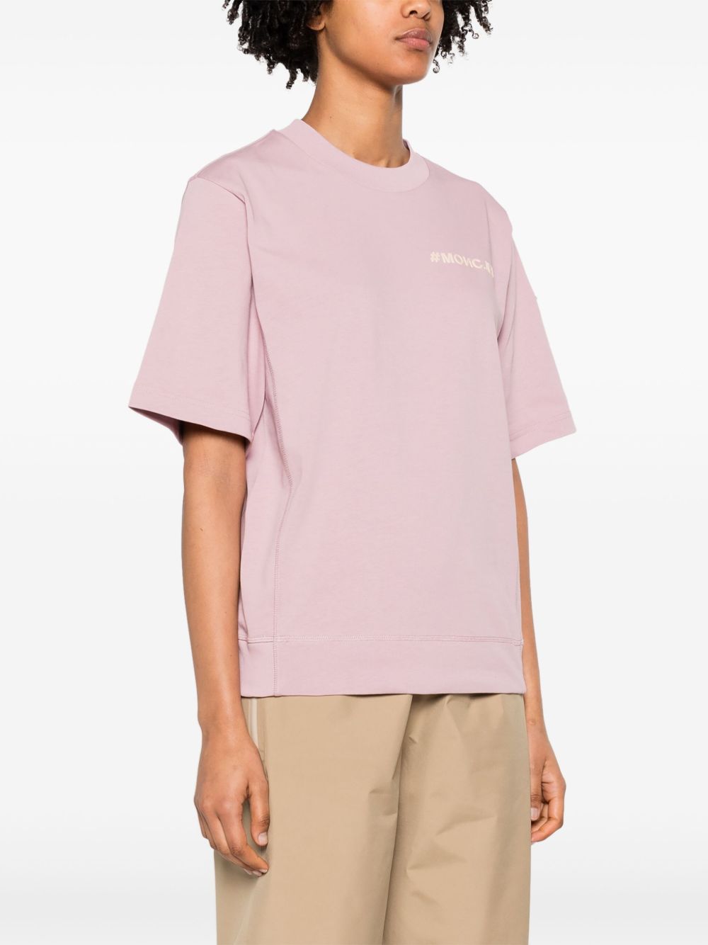 MONCLER GRENOBLE Cotton Logo T-Shirt with Rose Print