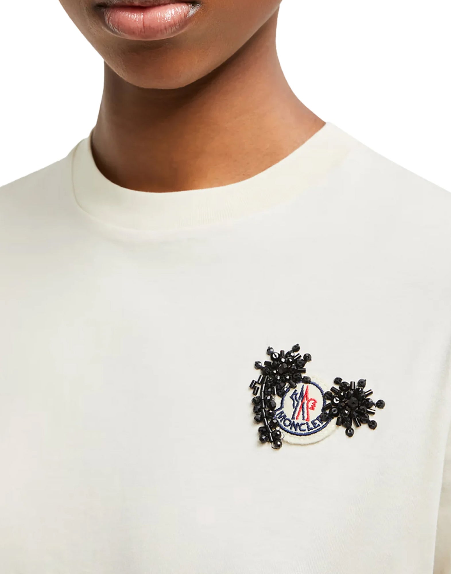 MONCLER Hand-Beaded Logo T-Shirt for Women - Short Sleeve