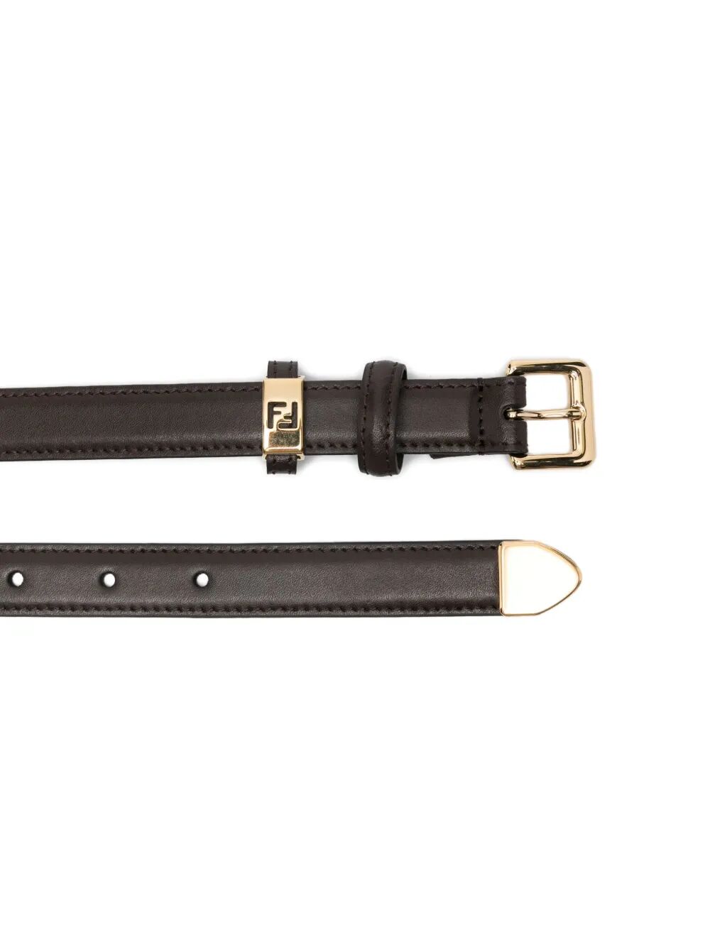 FENDI Leather Slim Belt with Metal Tip - Height 2 CM
