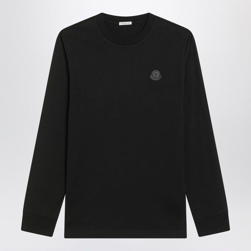 MONCLER Long Sleeve Cotton Crewneck T-Shirt with Logo Patch