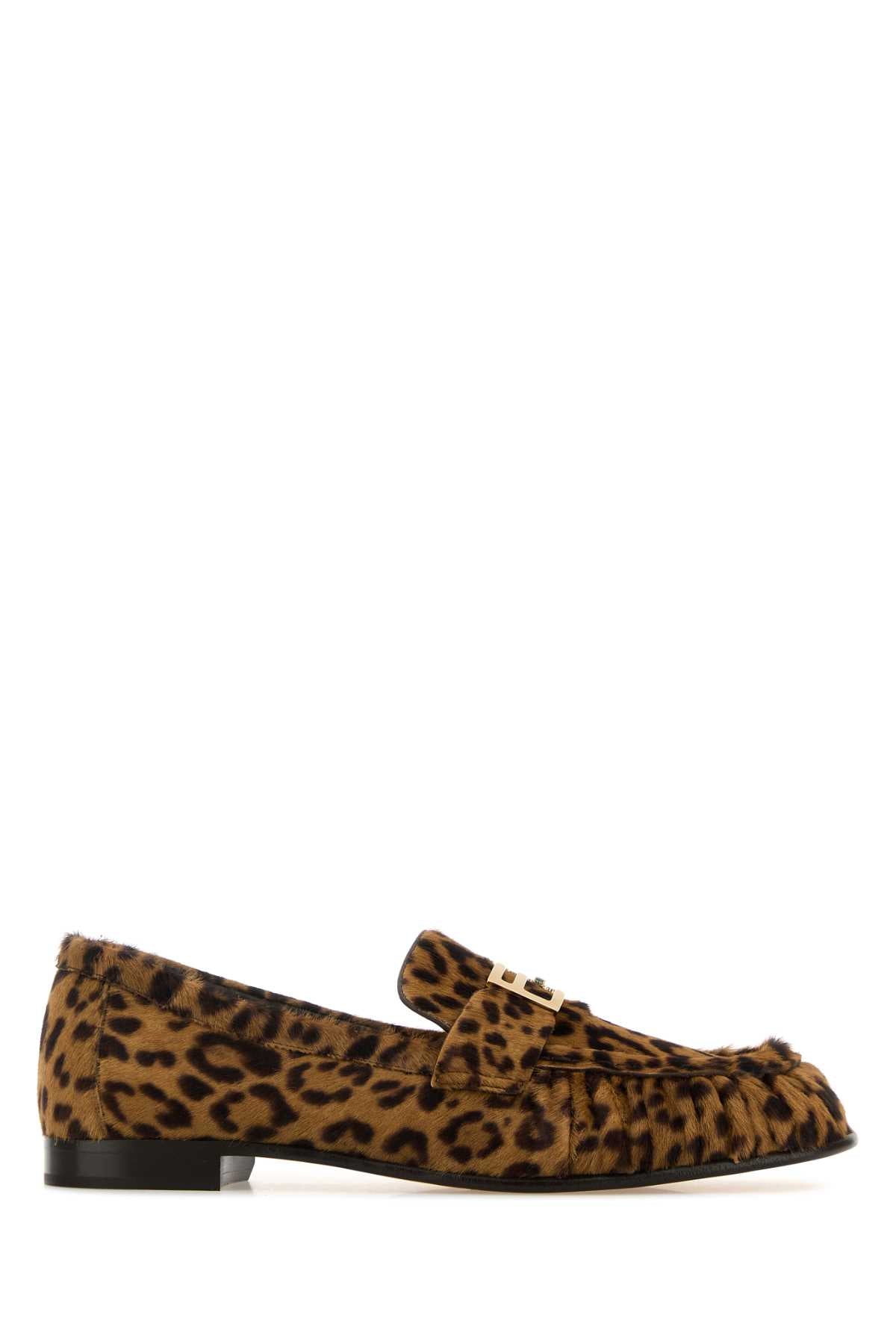 FENDI Printed Leather Hair Baguette Loafers
