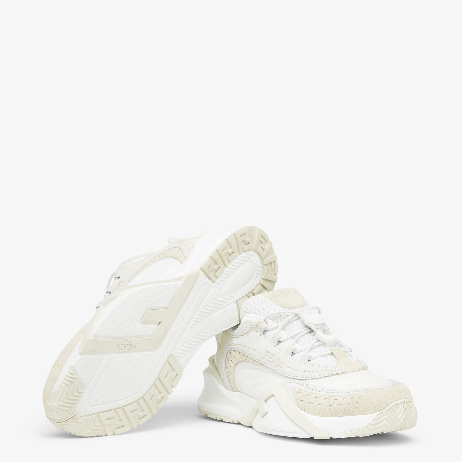FENDI Ivory Mesh and Suede FLOW Runner Sneaker for Women