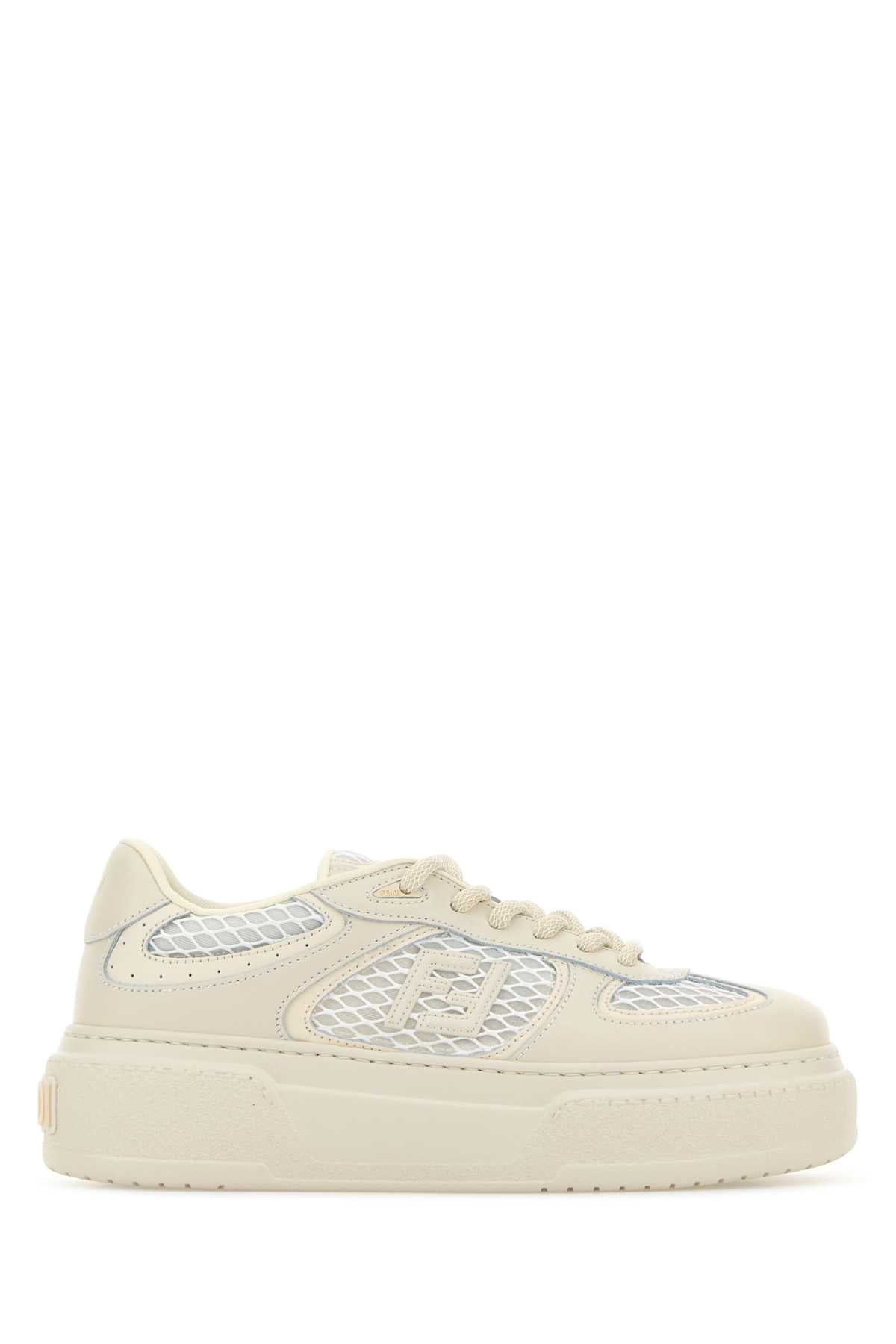 FENDI Sand Leather and Mesh Sneakers for Women