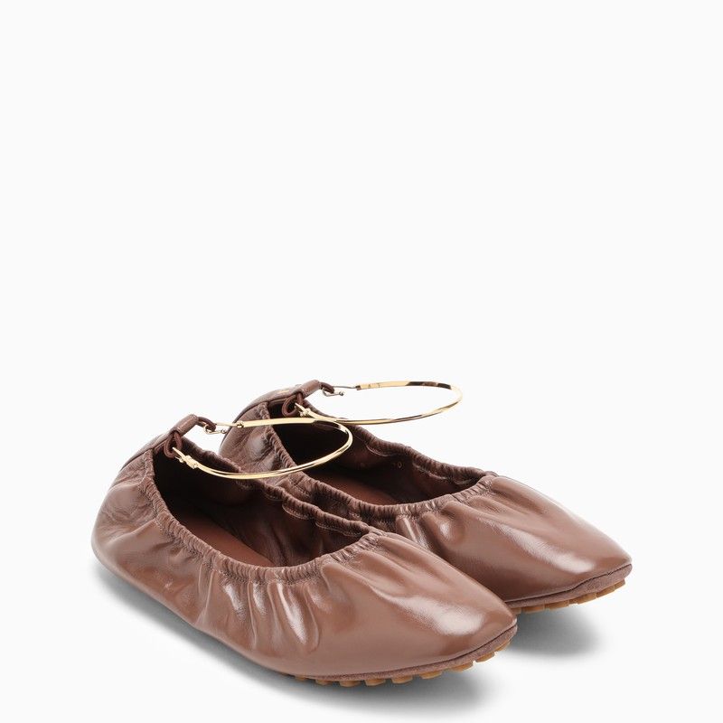 FENDI Elegant Leather Ballerina with Metal Ankle Strap