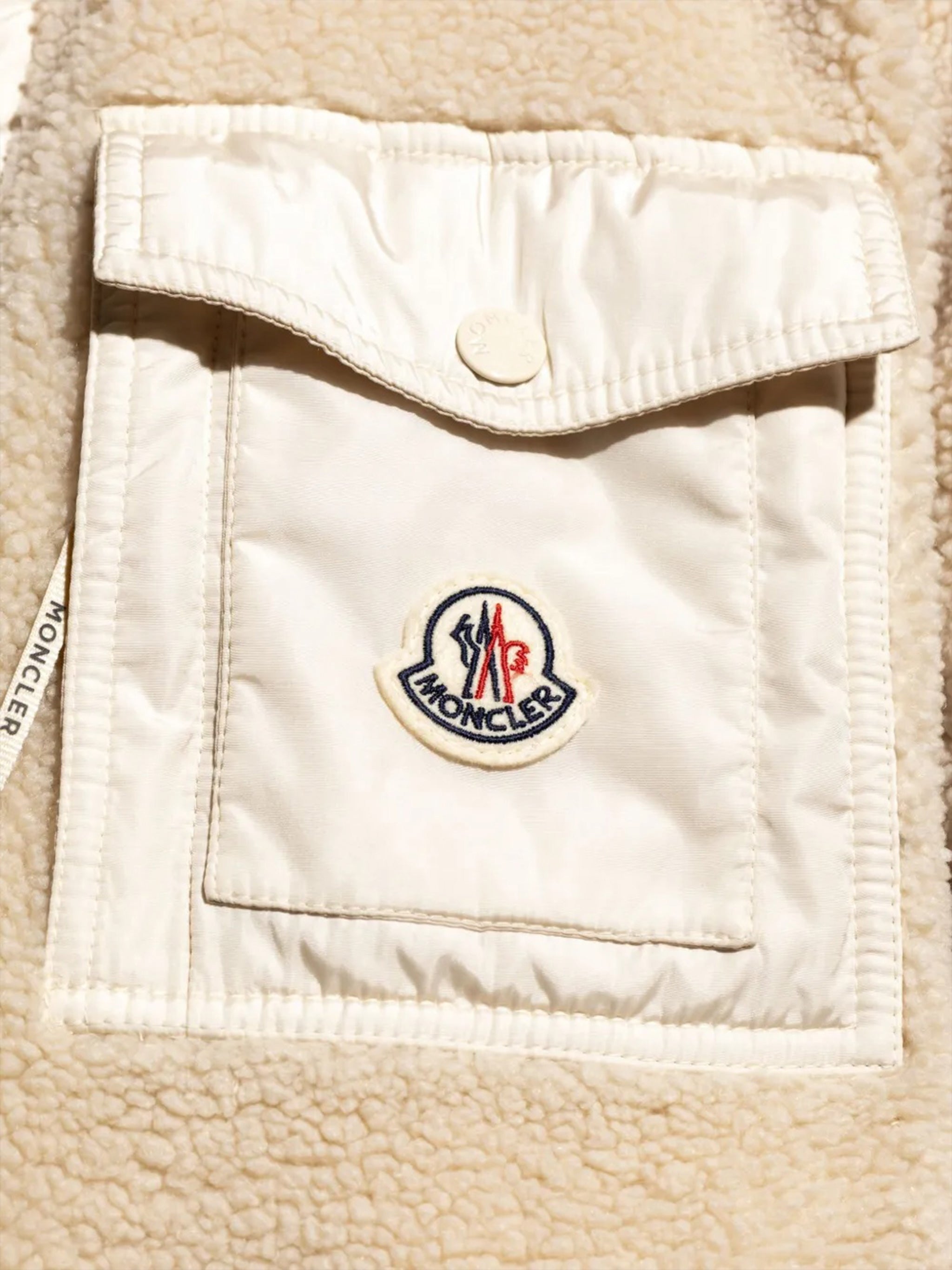 MONCLER Teddy Zip-Up Sweatshirt with Nylon Pocket - Size M