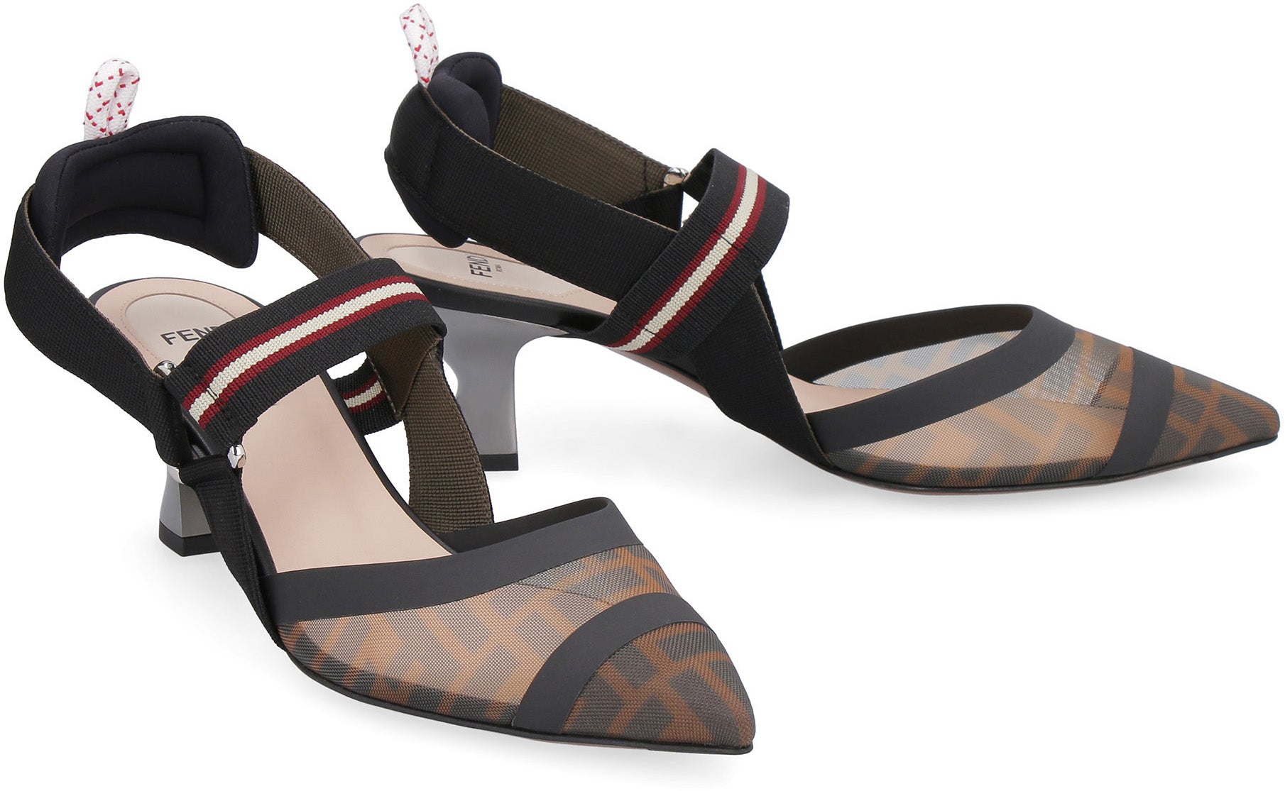FENDI Pointy-Toe Slingbacks with Elastic Ankle Strap