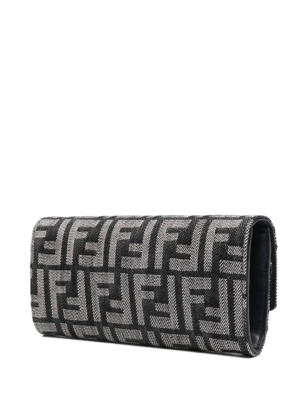FENDI Denim-Effect FF Jacquard Baguette Continental Wallet with Chain - 19 x 9 x 1 CM