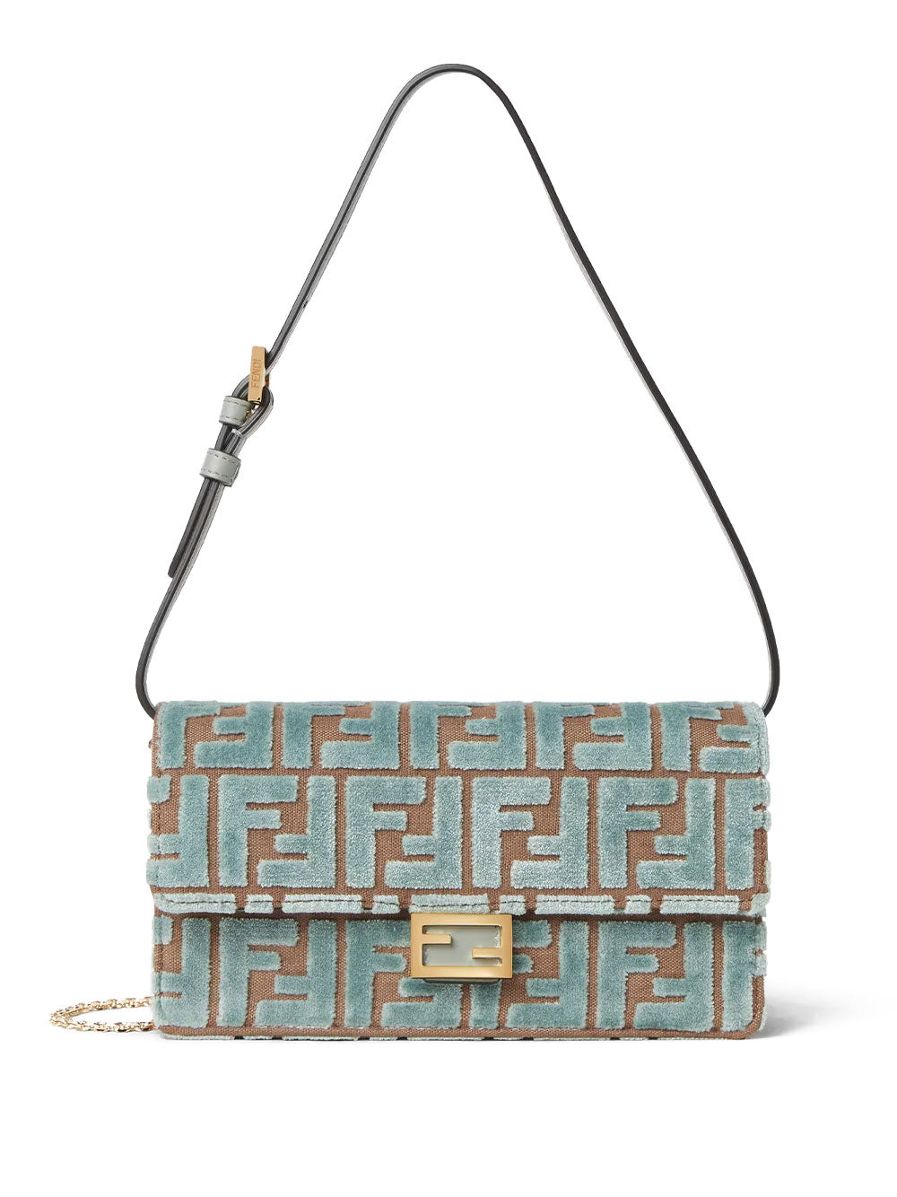 FENDI Mini Wallet on Chain Baguette Bag in FF Jacquard Velvet - 21 x 11.5 x 5 cm