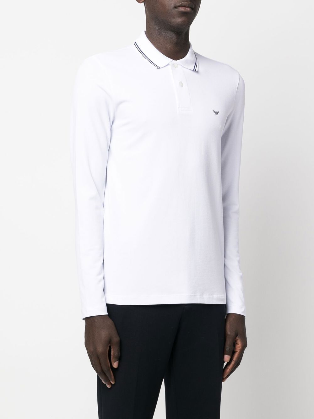 EMPORIO ARMANI Men's Logo Cotton Polo Shirt - Long Sleeves