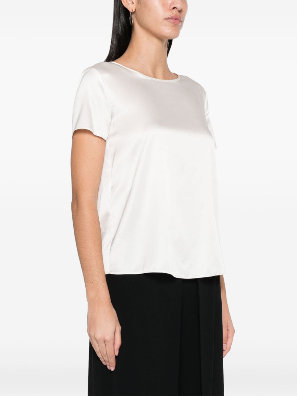 EMPORIO ARMANI Silk Top with Round Neck and Short Sleeves