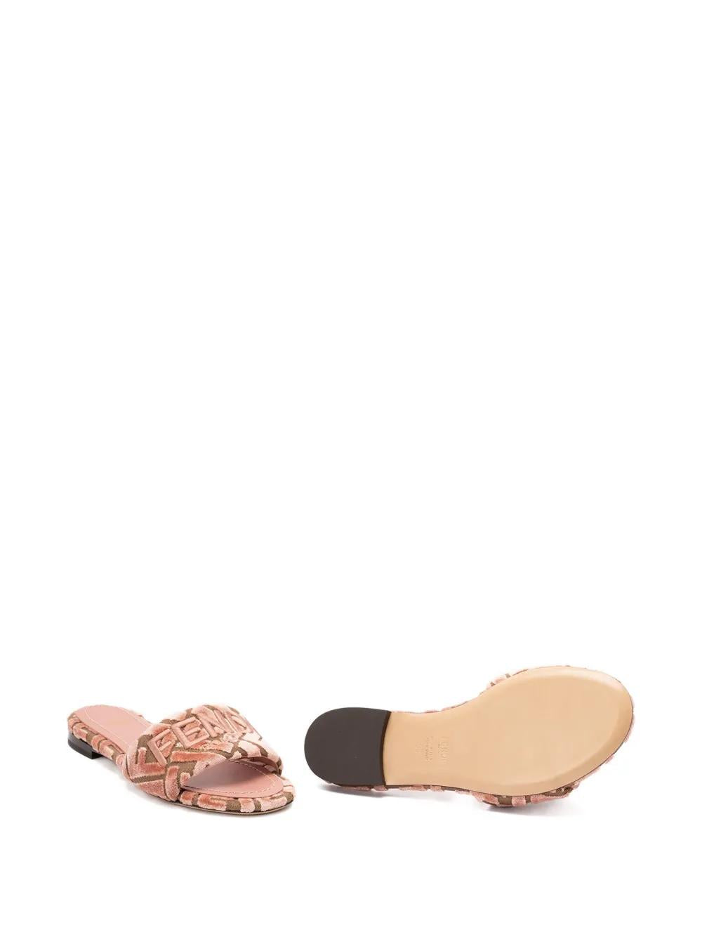 FENDI Velvet Logo-Motif Sandals - Slip-On Style