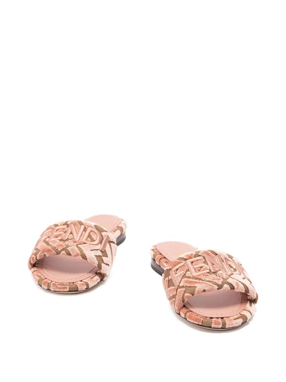 FENDI Velvet Slide Sandals with Embroidered Logo