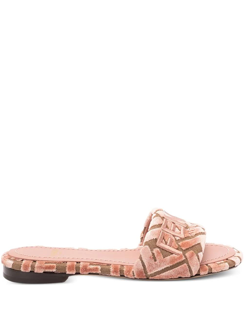 FENDI Velvet Logo-Motif Sandals - Slip-On Style