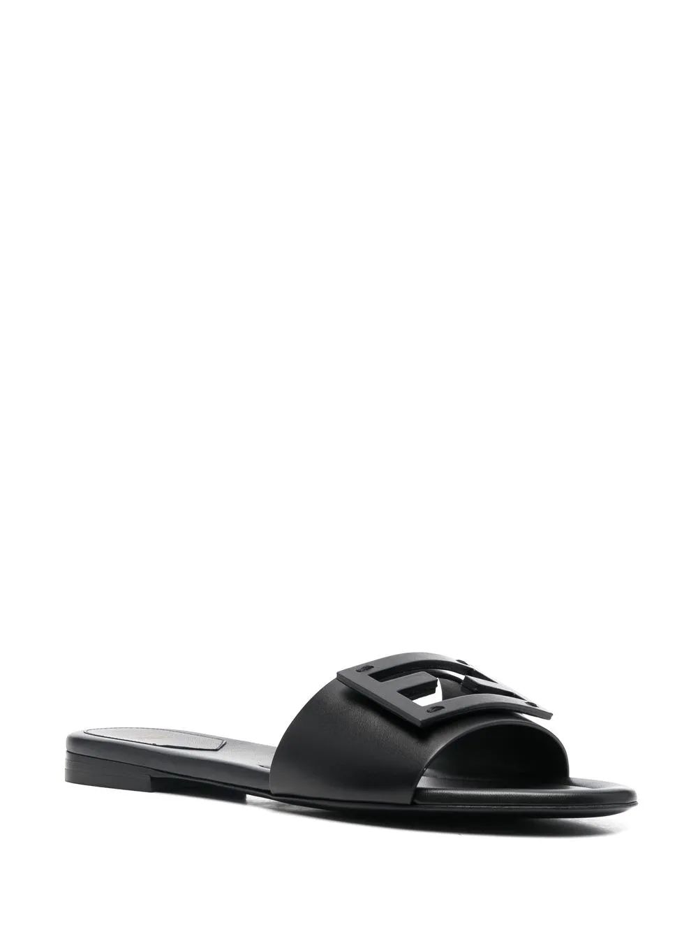 FENDI Leather Slide Sandals with Front Cut-Out Detail