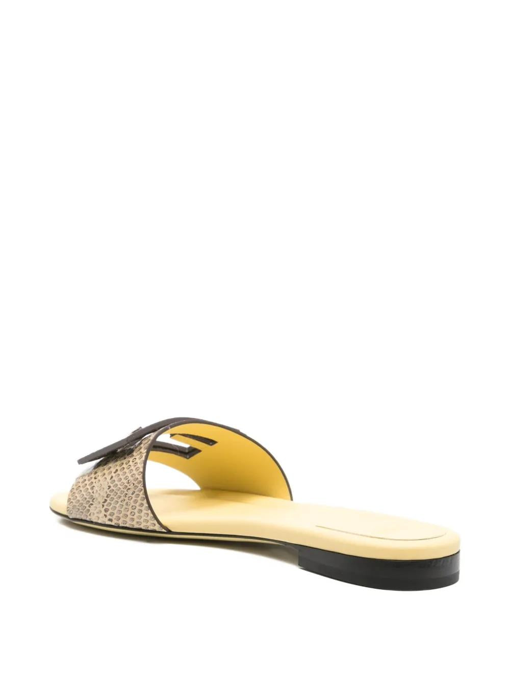FENDI Snakeskin Leather Flat Slide Sandals