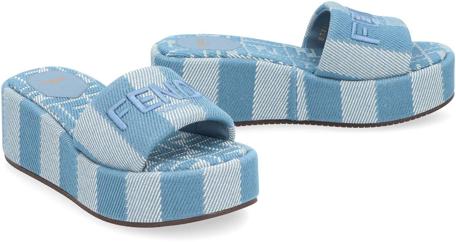 FENDI Denim-Effect Jacquard Slide Sandals