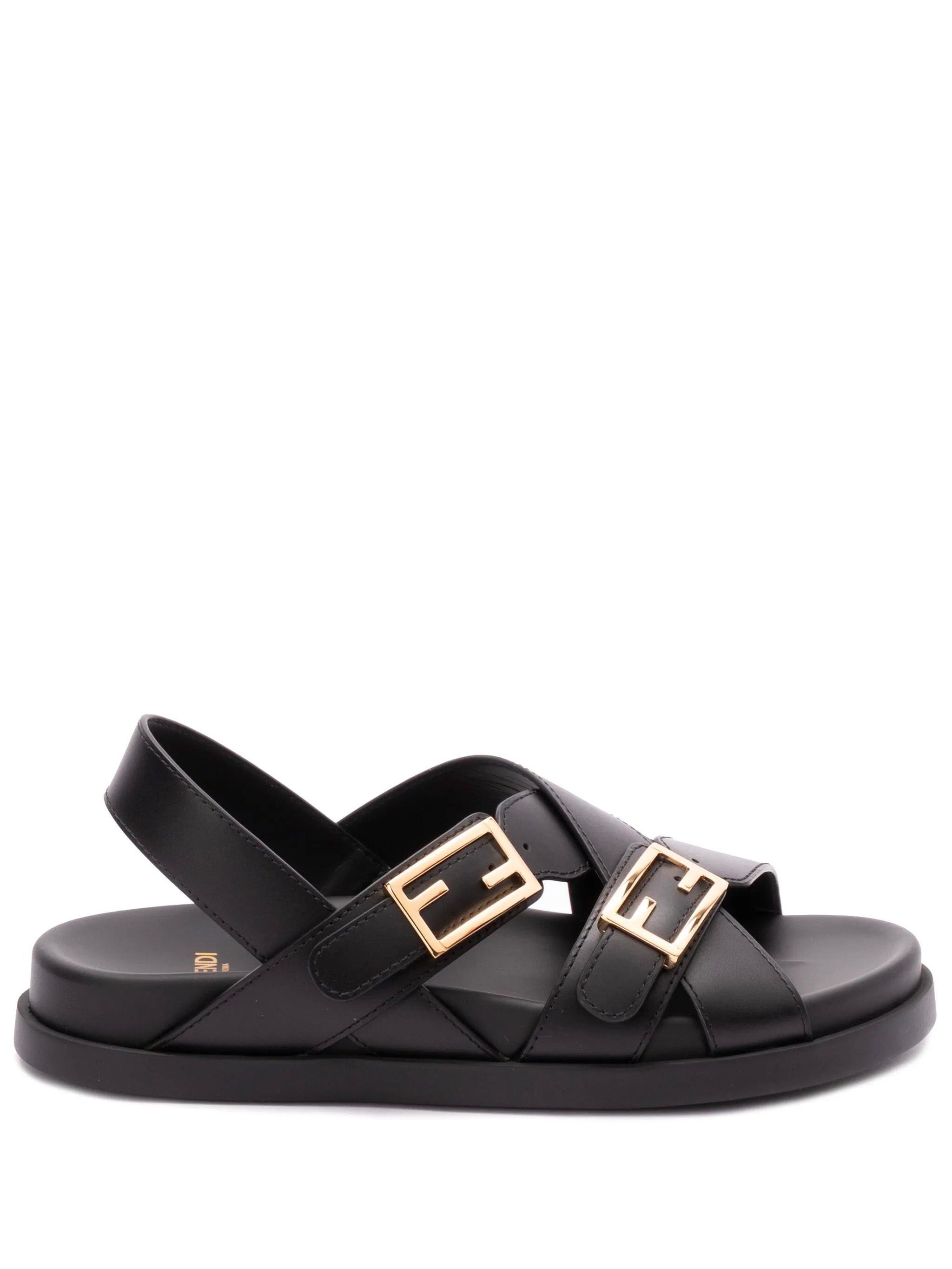FENDI Triple-Band Flat Cross-Over Slide Sandals