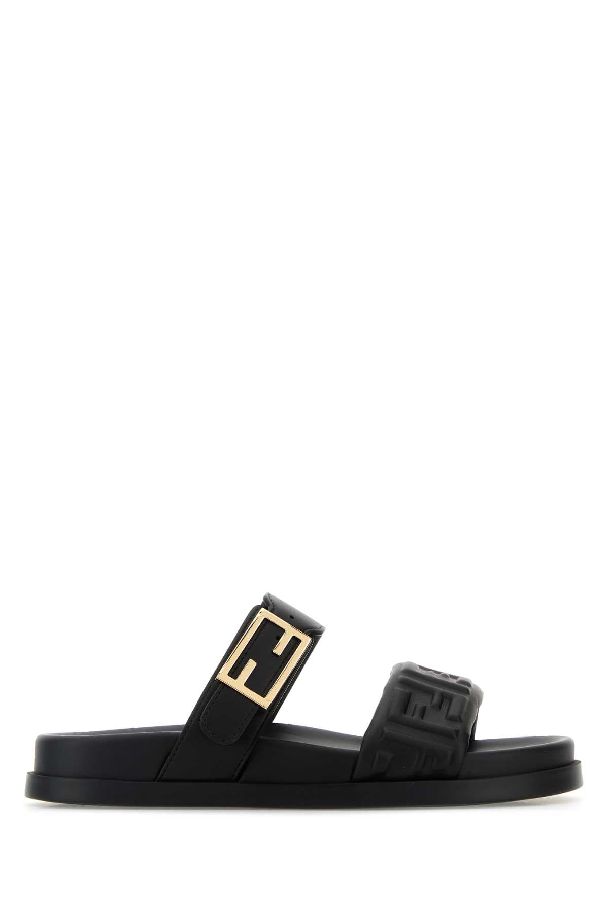 FENDI Nappa Leather Double-Band Slide Sandals