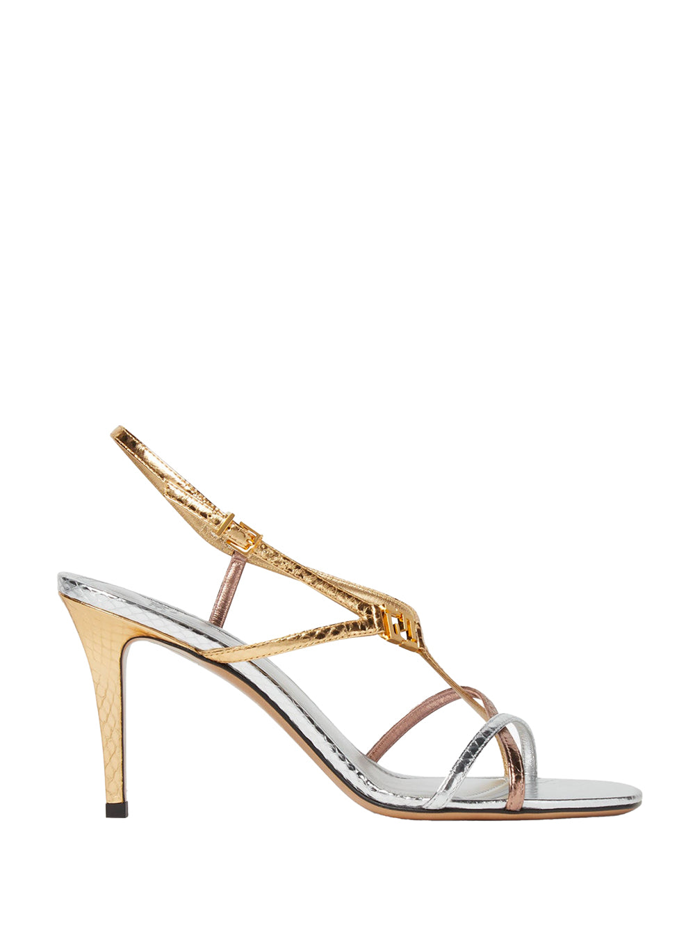 FENDI High-Heeled Metallic Sandals with 8.5 cm Elevation
