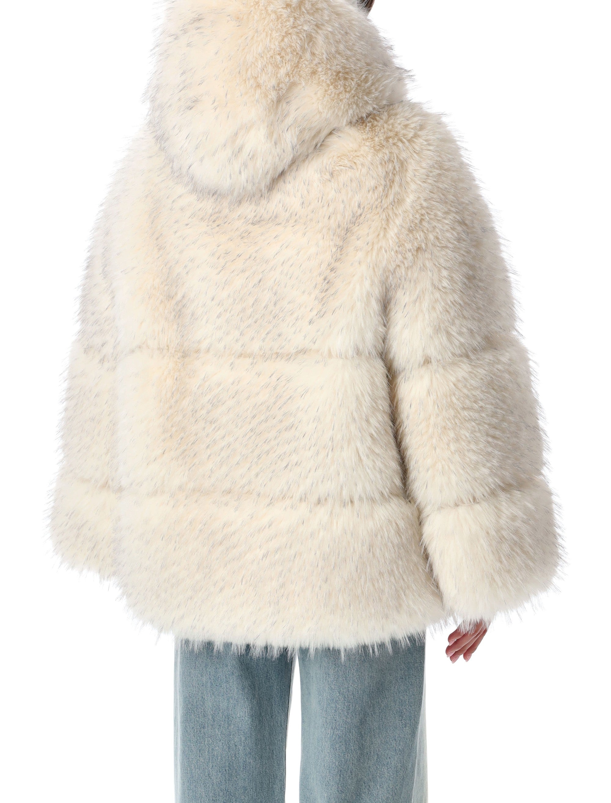 SWORD Oversized Faux Fur Jacket with Hood - Size 40