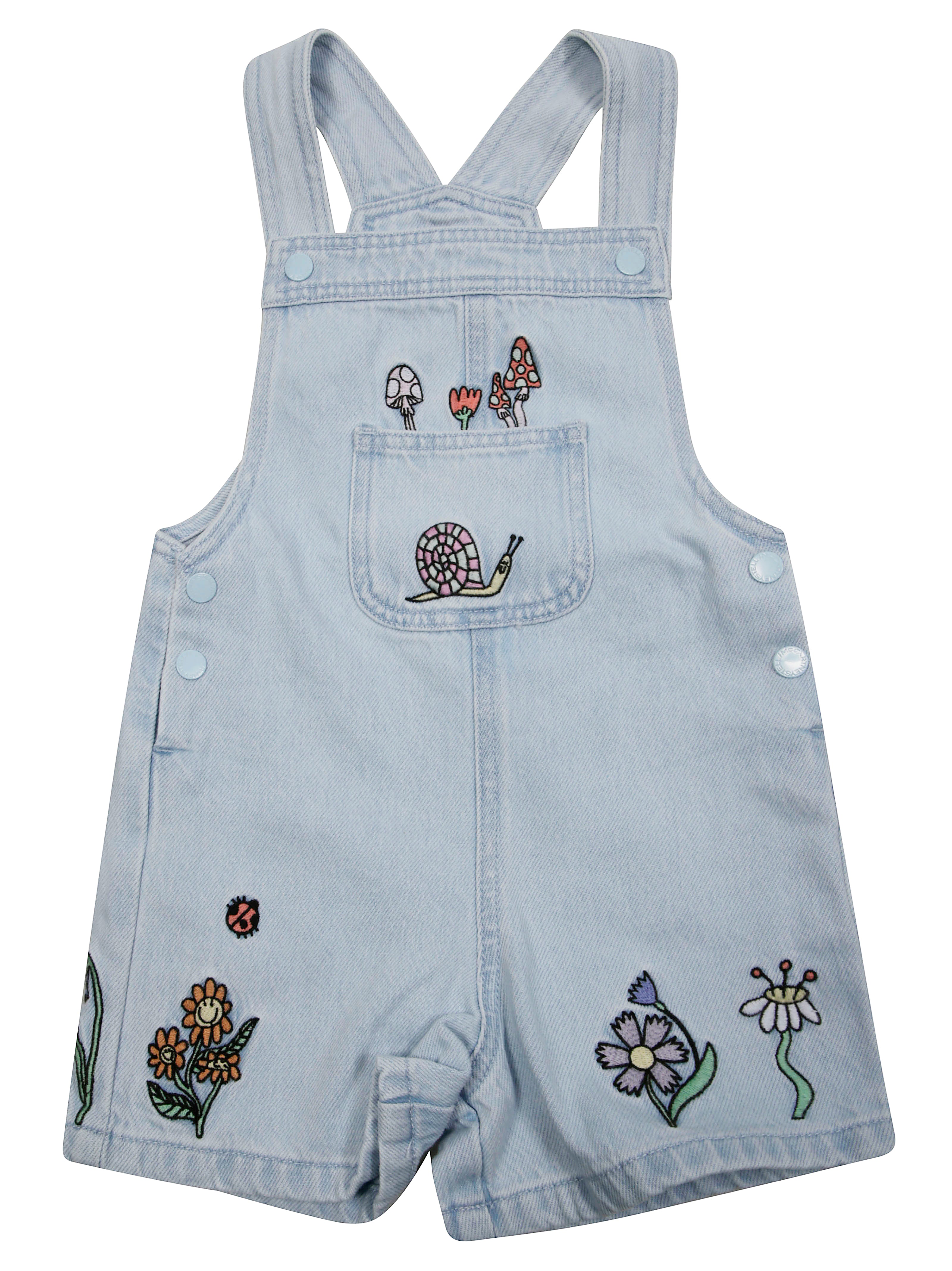 STELLA MC CARTNEY Mini Denim Overalls with Floral Embroidery