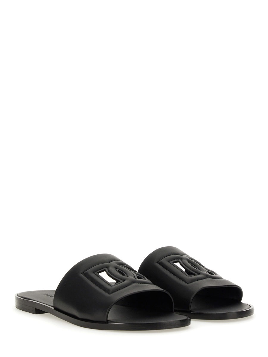 DOLCE & GABBANA Logo Embellished Leather Sandals for Men