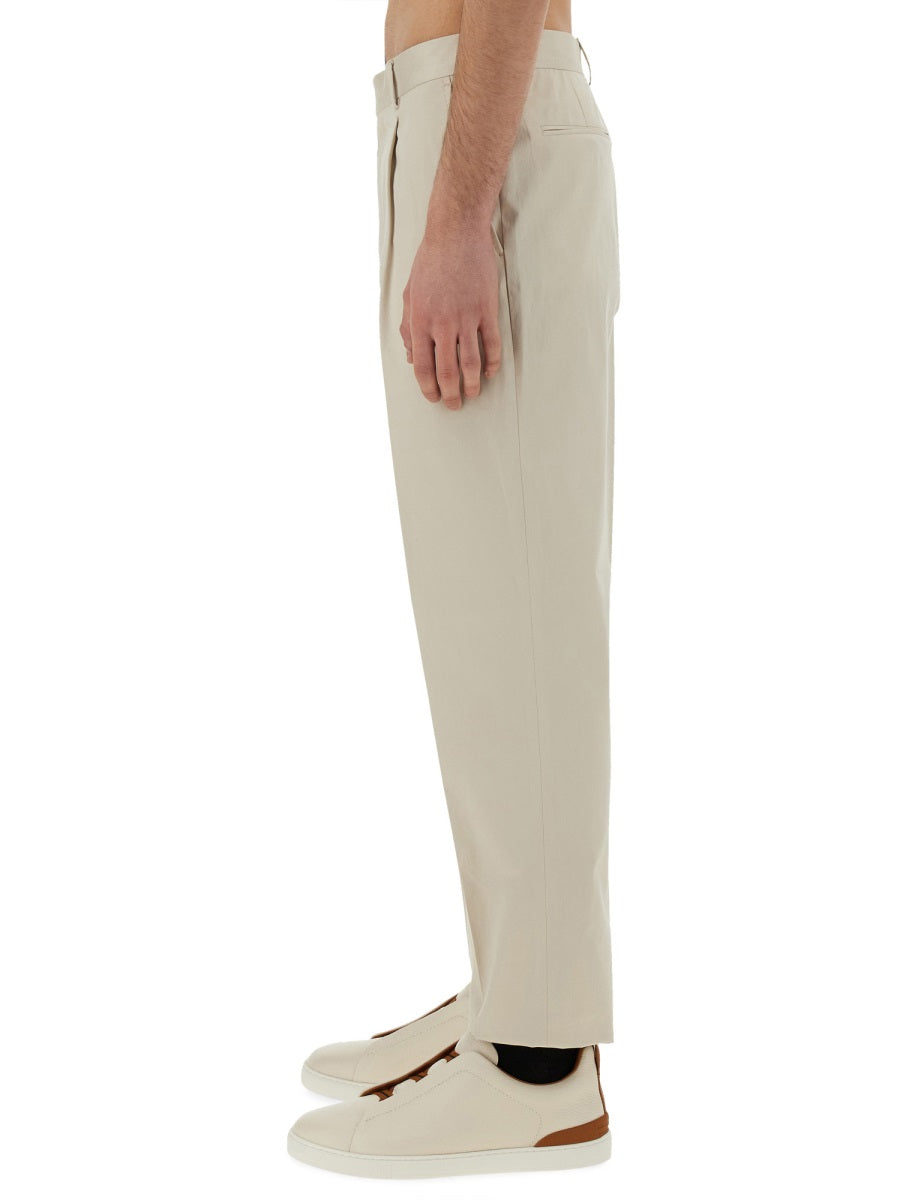 ZEGNA Men's Pleated Cotton Stretch Pants - Size 50