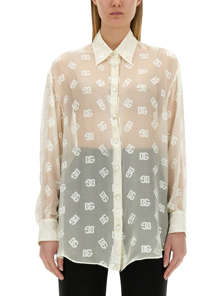 DOLCE & GABBANA DG All Over Silk Blend Shirt - Size 42