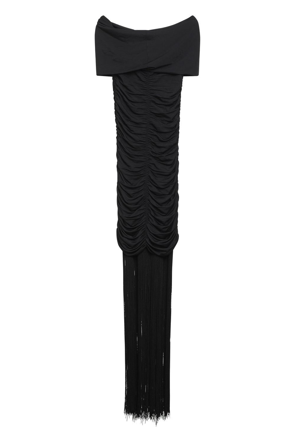 KHAITE Draped Midi Dress with Fringed Hemline