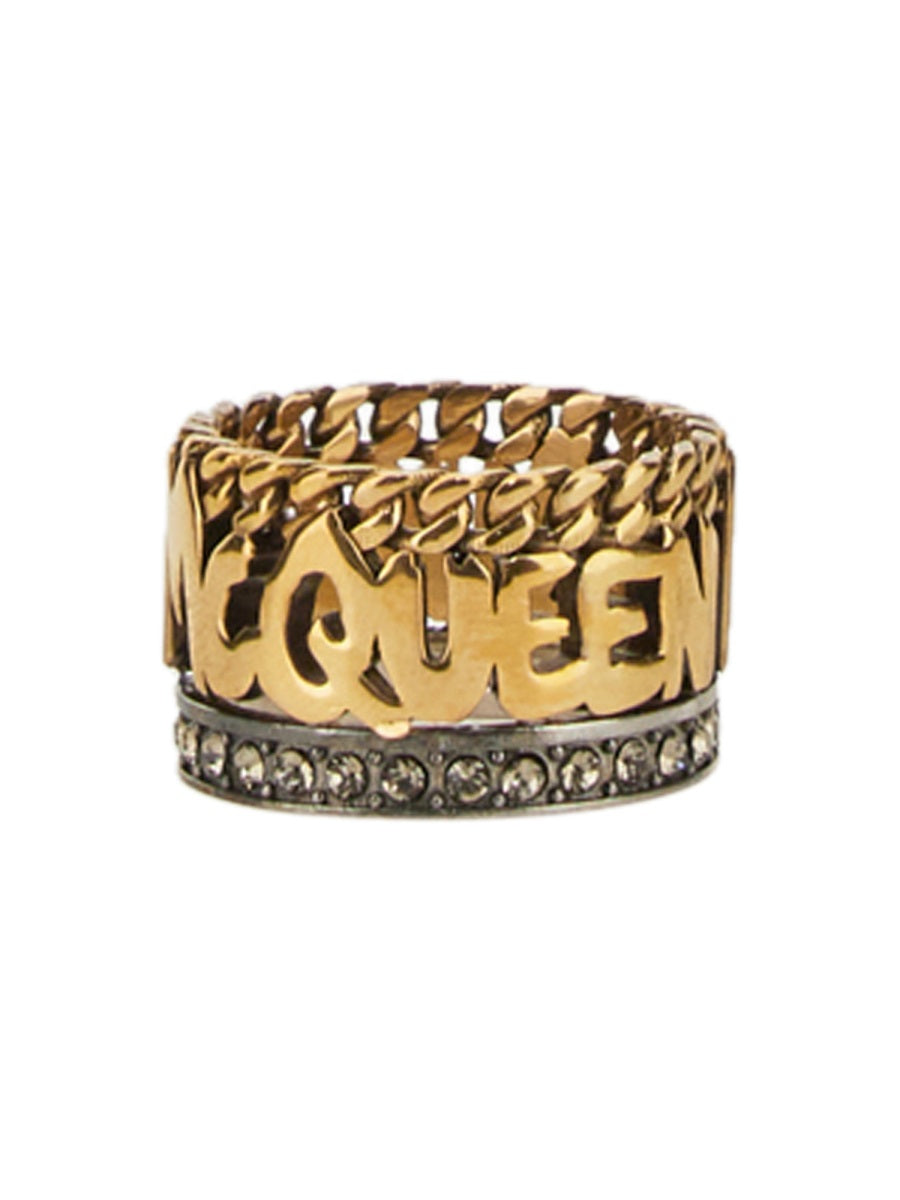 ALEXANDER McQUEEN Three-Band Graffiti Ring
