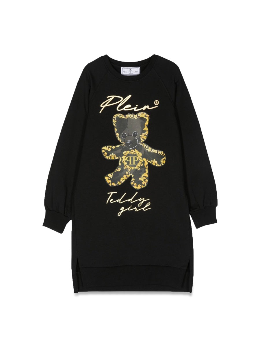 PHILIPP PLEIN Long Sleeve Mini Dress with Bear Graphic