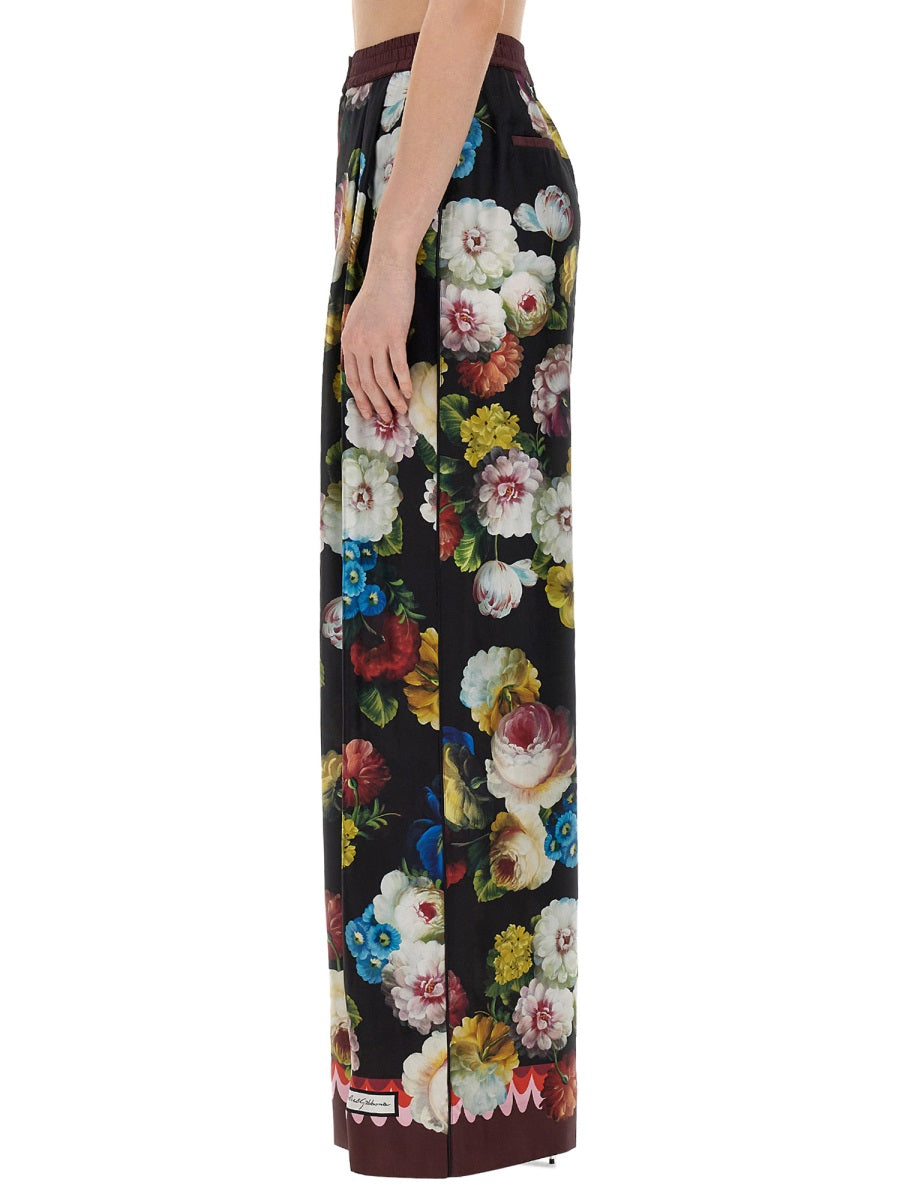 DOLCE & GABBANA Floral Print Silk Trousers - Size 42