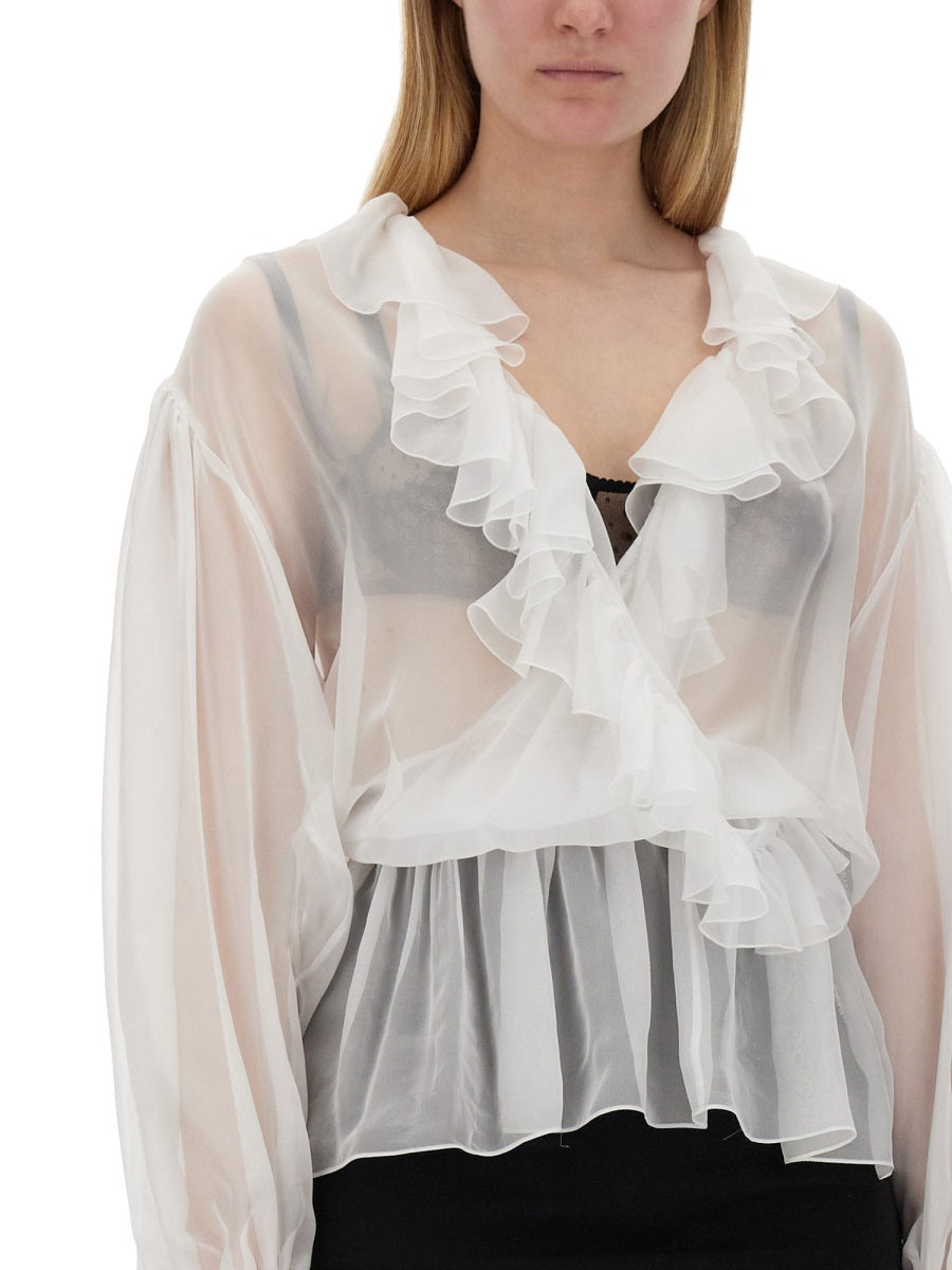 DOLCE & GABBANA Chiffon Blouse with Ruffles - Size 40 IT