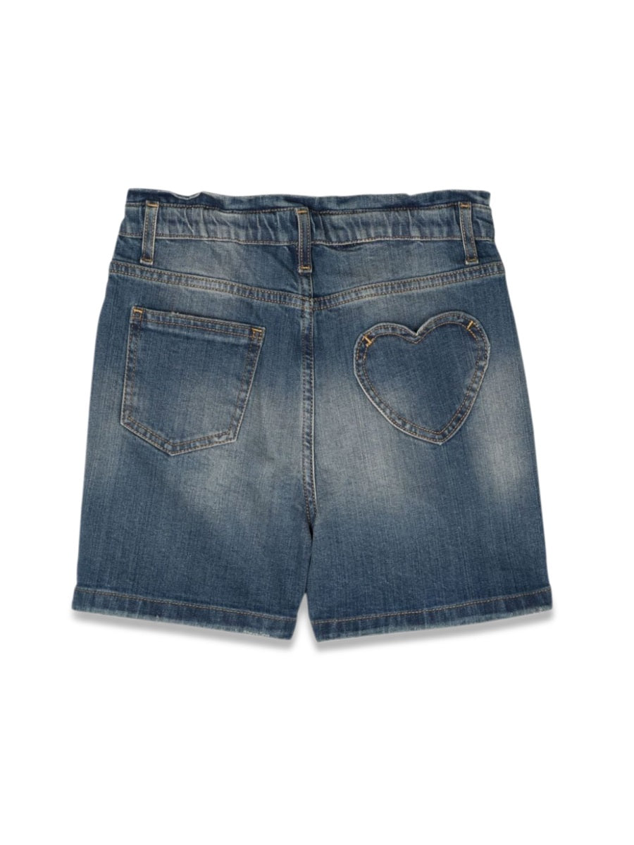 GOLDEN GOOSE Mini Girls' Elasticated Waist Denim Shorts with Heart Pocket