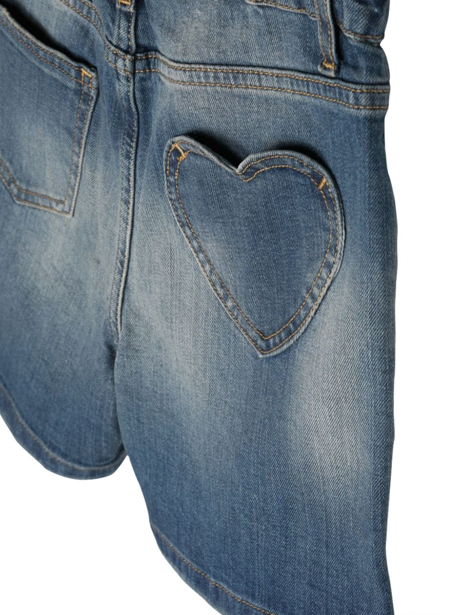 GOLDEN GOOSE Mini Girls' Elasticated Waist Denim Shorts with Heart Pocket