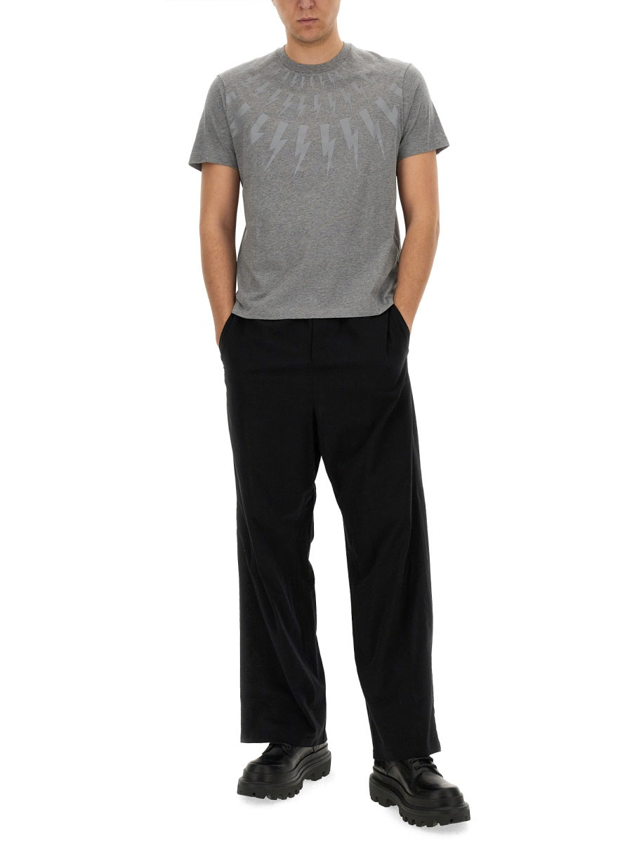 NEIL BARRETT Fairisle Thunderbolt T-Shirt - Size L