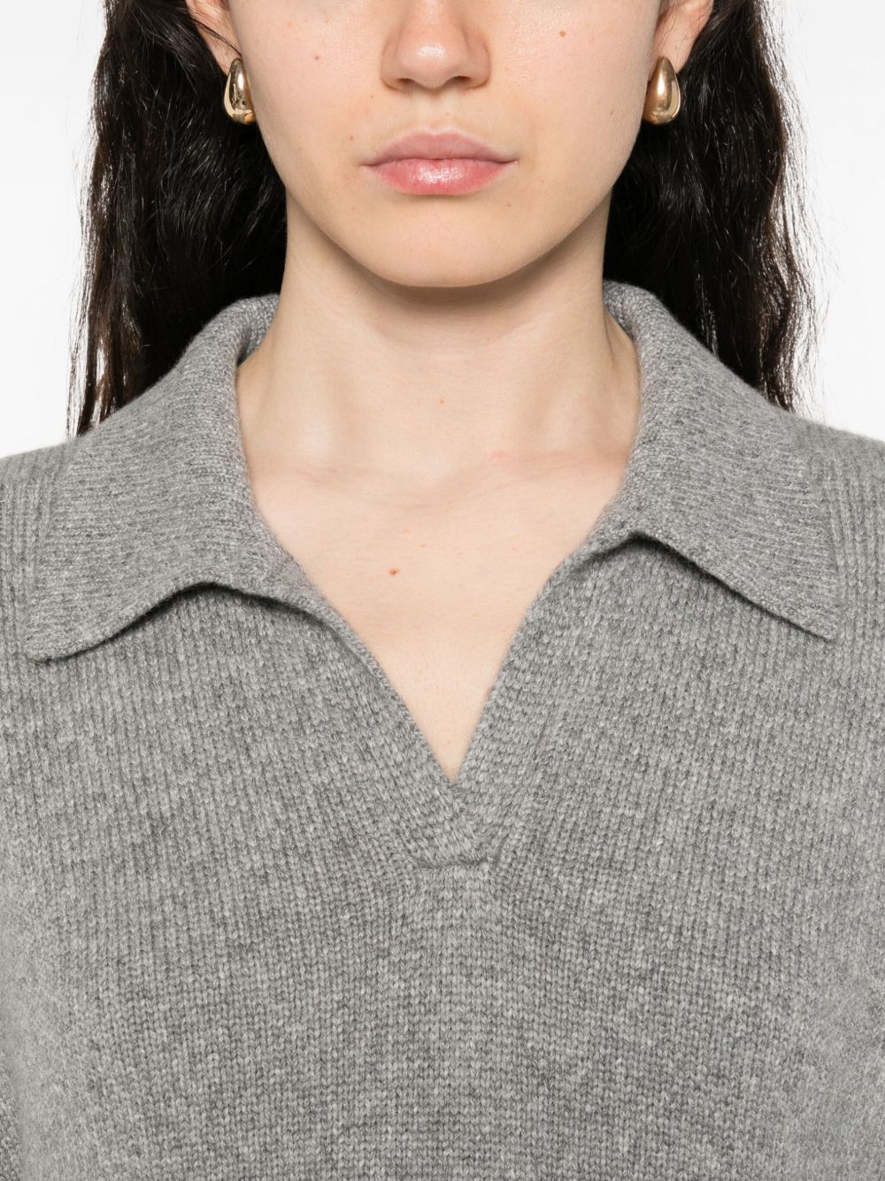 KHAITE Cashmere Polo Neck Top with Three-Quarter Sleeves
