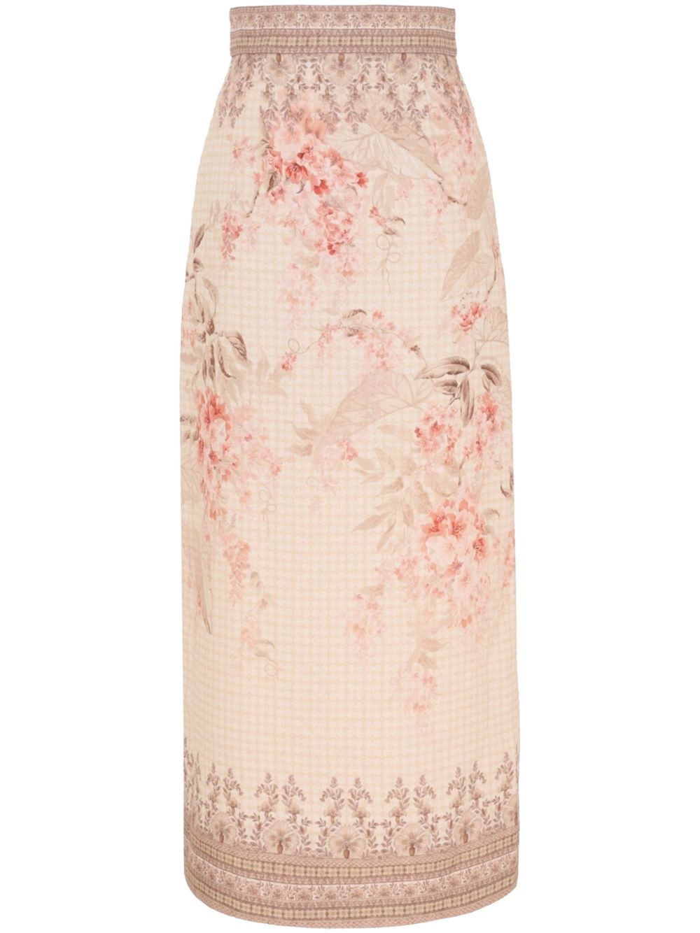 ZIMMERMANN High-Waisted Printed Linen Pencil Skirt
