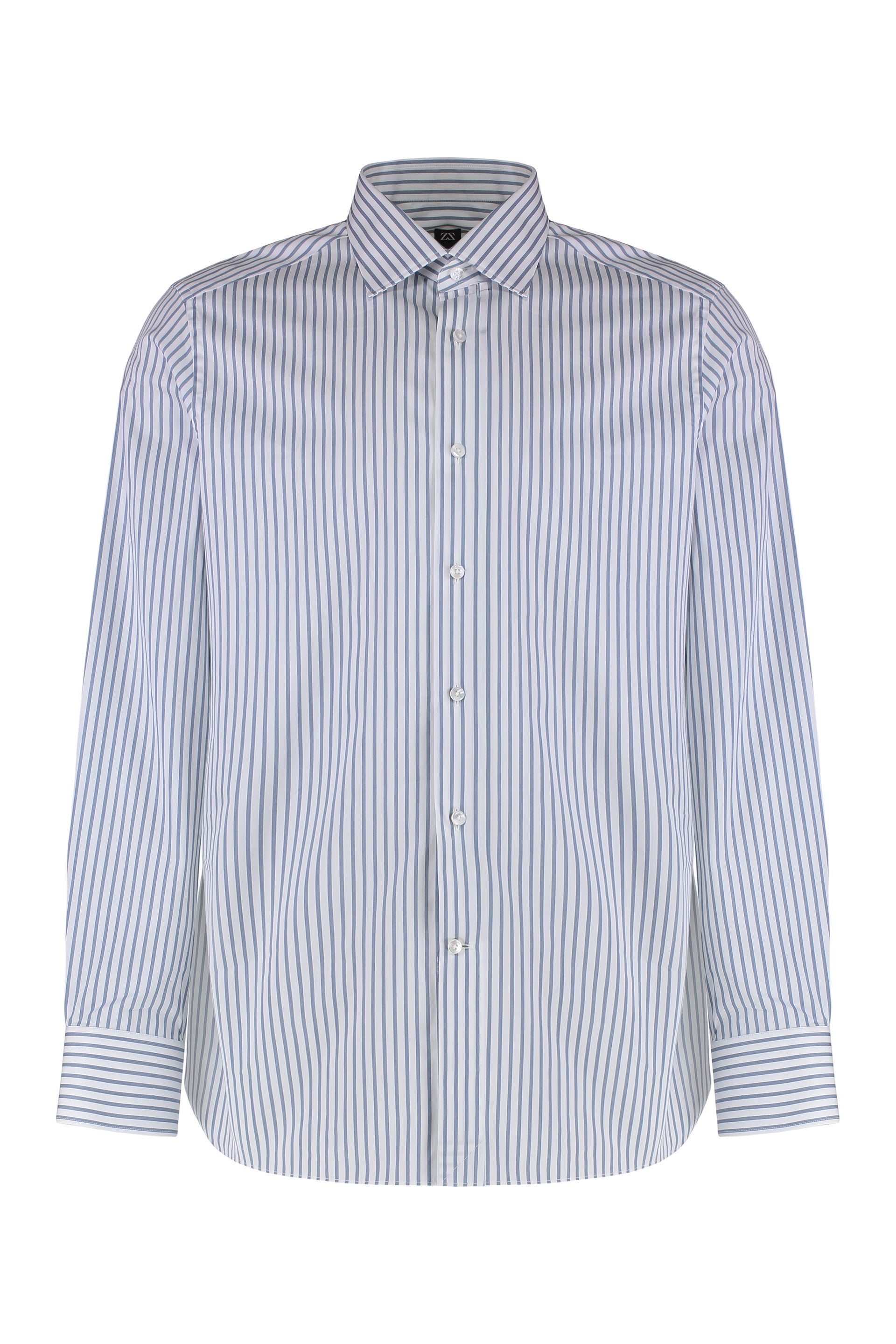 ZEGNA Striped Cotton Shirt with Rounded Hem for Men