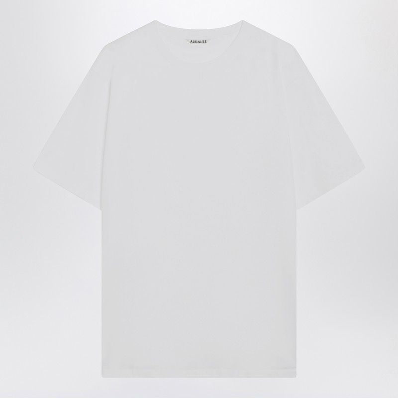 AURALEE Cotton T-Shirt with Ribbed Crew Neck and Short Sleeves