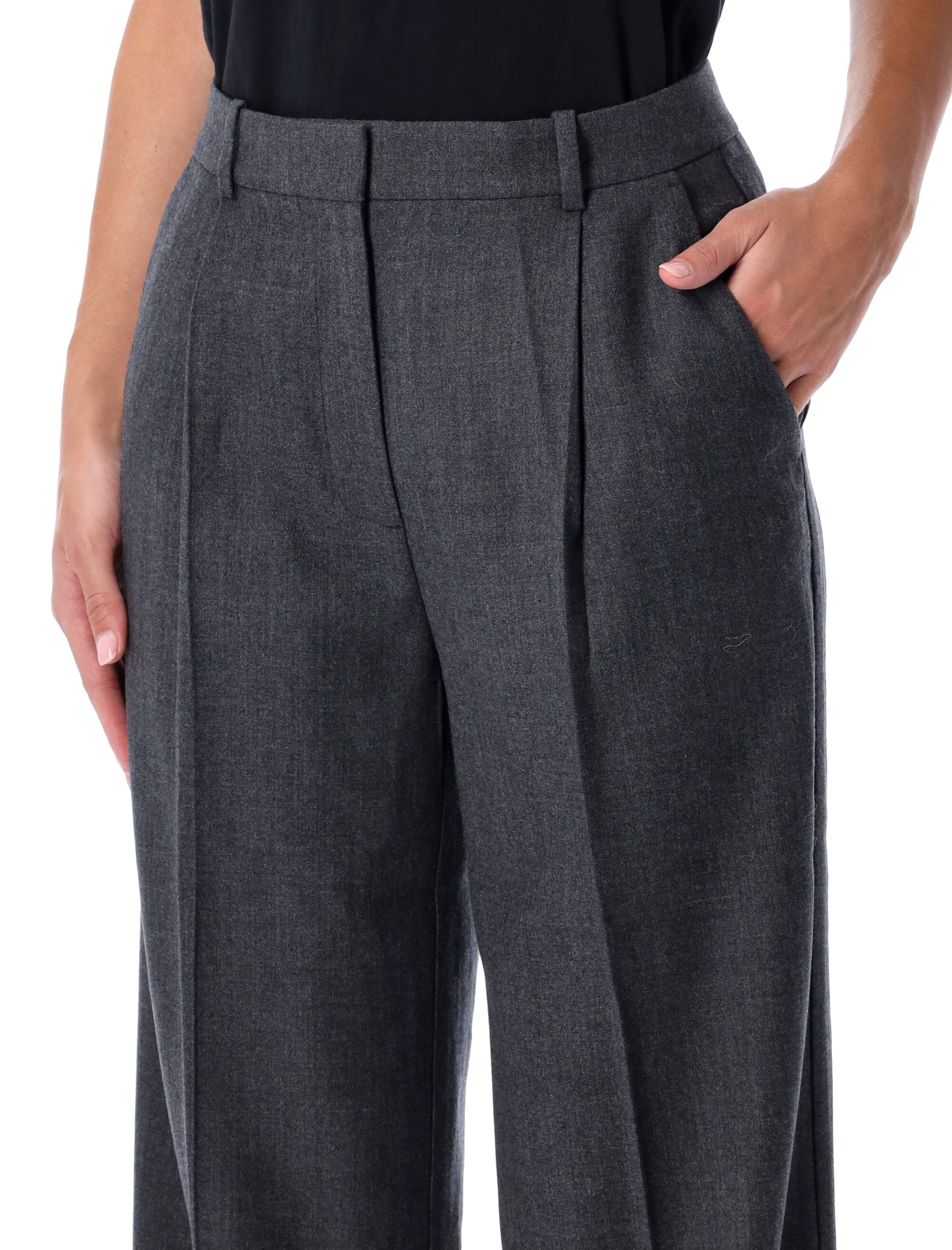 ANINE BING Wide-Leg Wool Trousers - Women's Size S