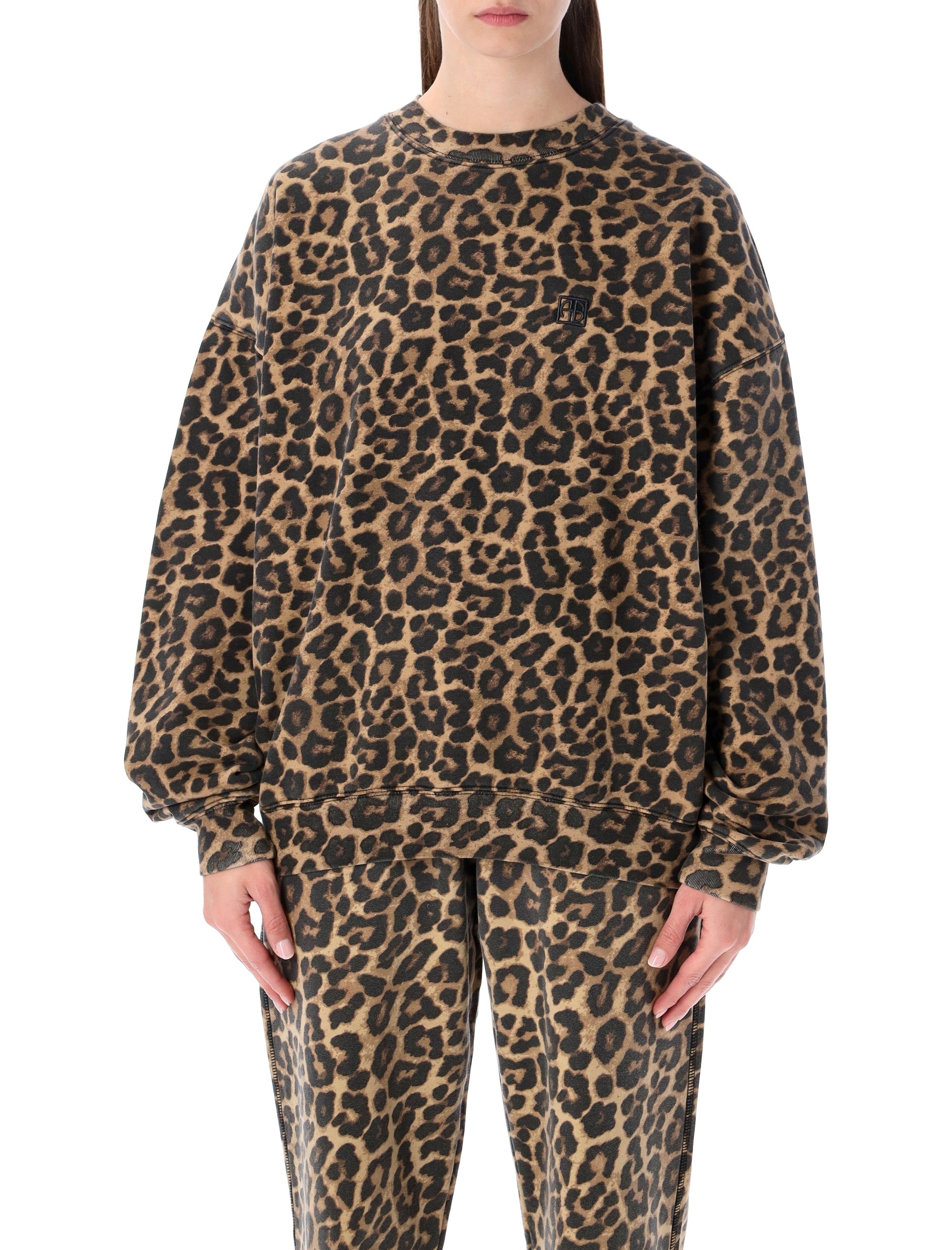 ANINE BING Oversized Leopard Print Cotton Sweatshirt - Size S