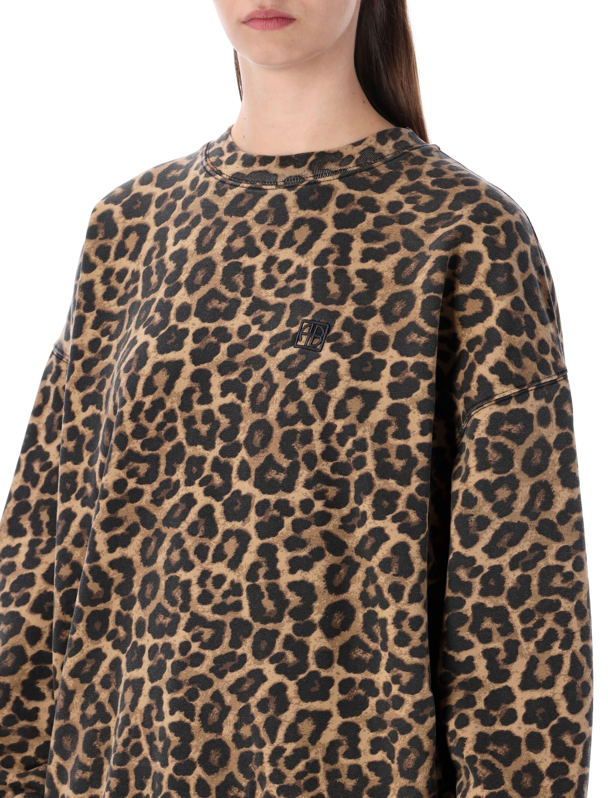 ANINE BING Oversized Leopard Print Cotton Sweatshirt - Size S