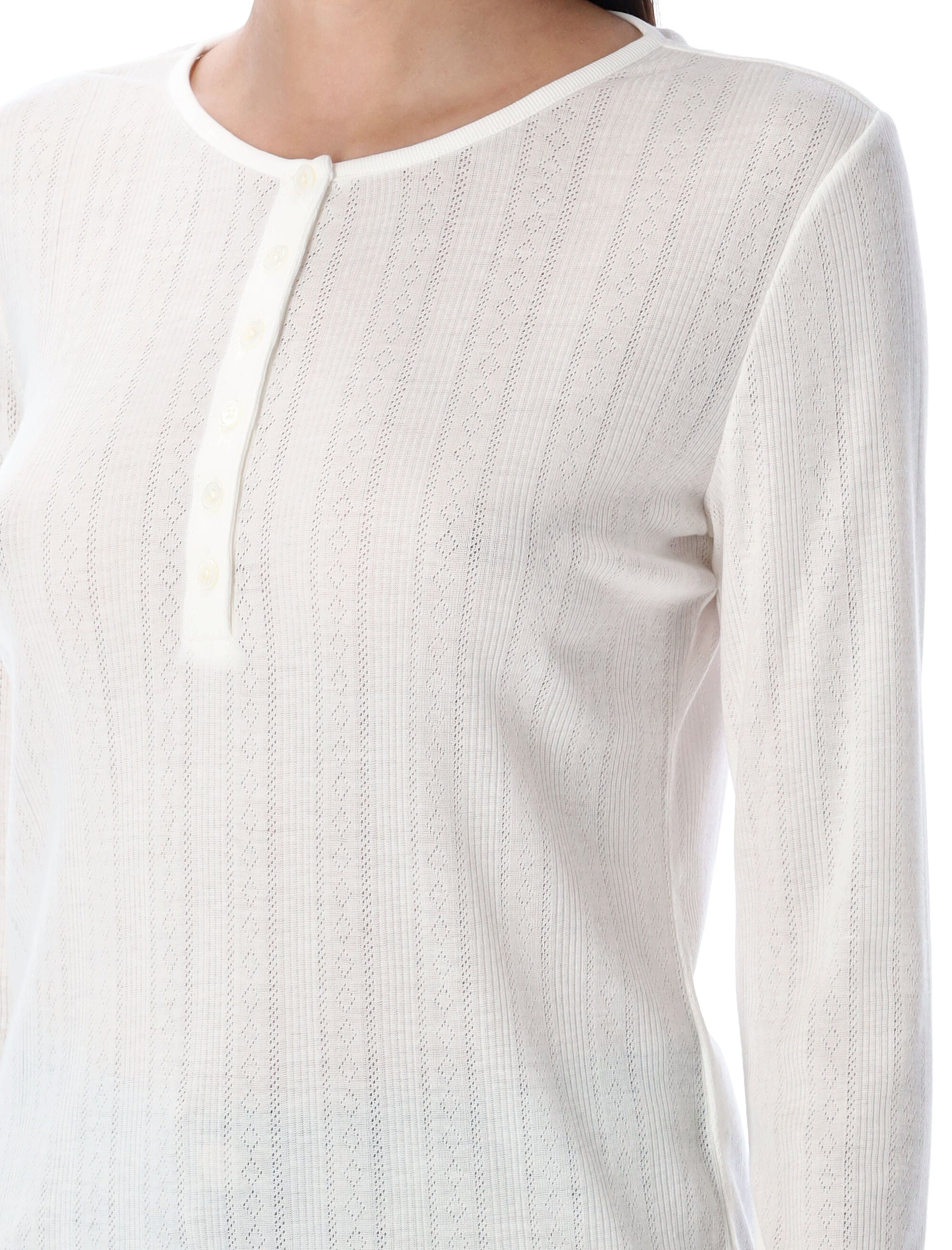 ANINE BING Long Sleeve T-Shirt with Button Placket - Women's Size S