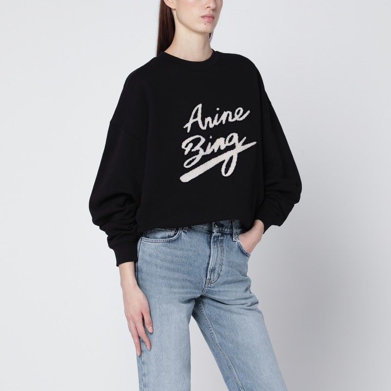 ANINE BING Oversized Fleece Cotton Sweatshirt with Chenille Logo